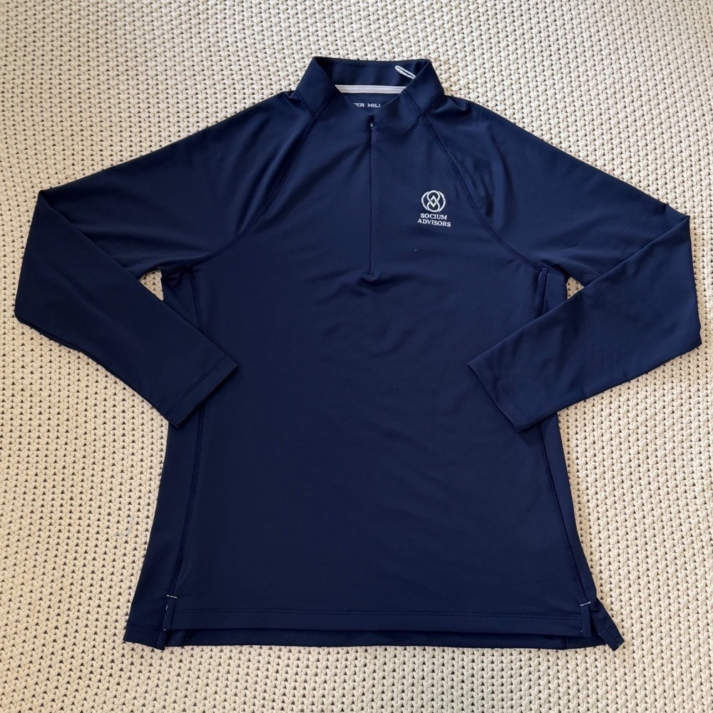 Peter Millar Women's Perth Navy Blue 1/4 Zip Performance Pullover Top Large Logo